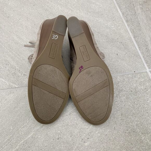 Anne Klein Gray Faux Suede Open Toe Bootie Wedge Heel Size 10 - Picture 5 of 6